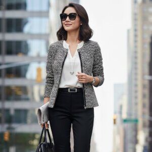 CAbi Cliffside Asymmetrical Front Zip Multi-Color Long Sleeve Moto Jacket MEDIUM